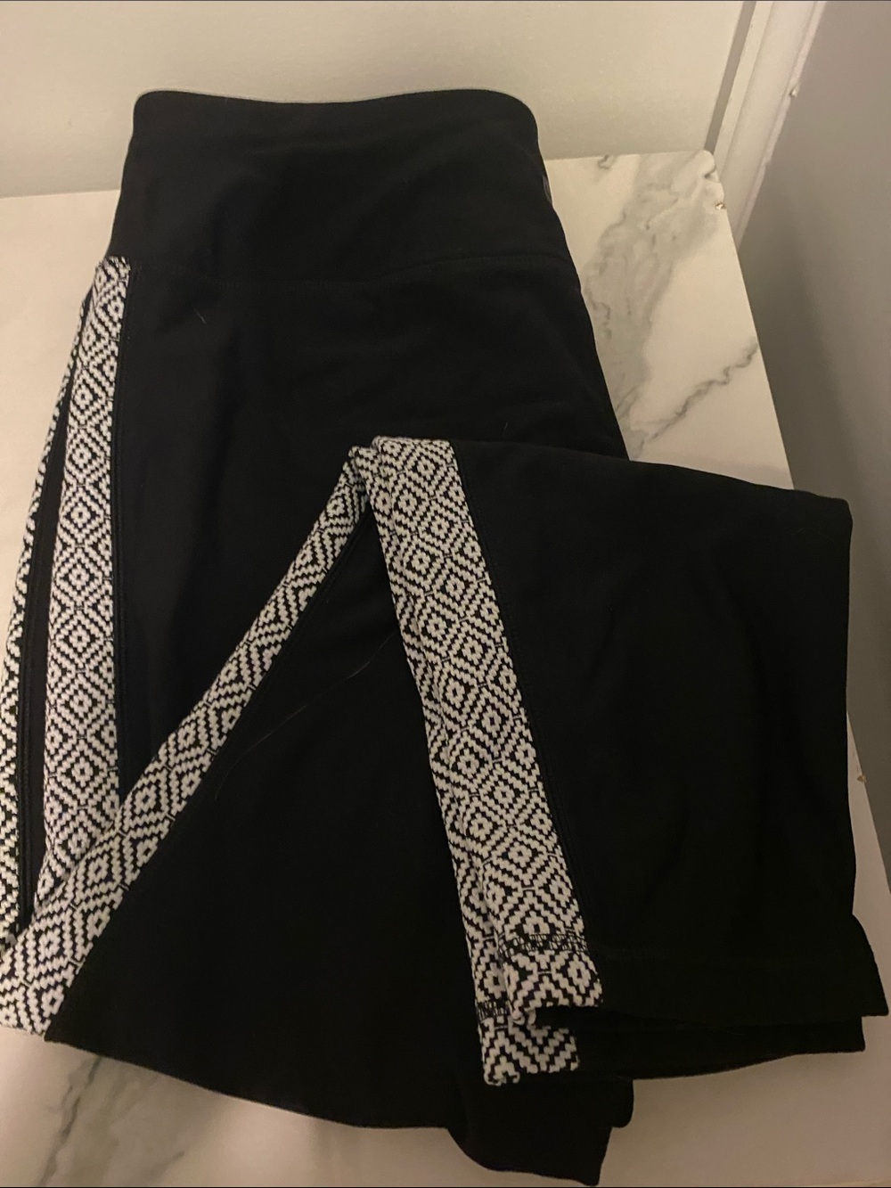 Talbots Black Leggings with White Geometric Side Panels